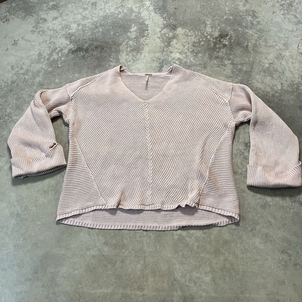 Free People Sweater Womens Small Blush Pink La Brea V Neck Relaxed Cuffed Ribbed